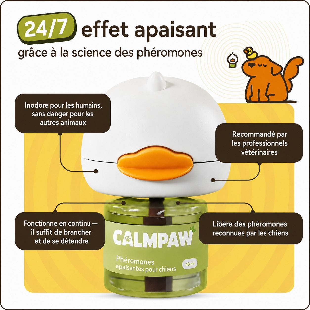 Diffuseur de phéromones apaisantes pour chiens (97% concentré)